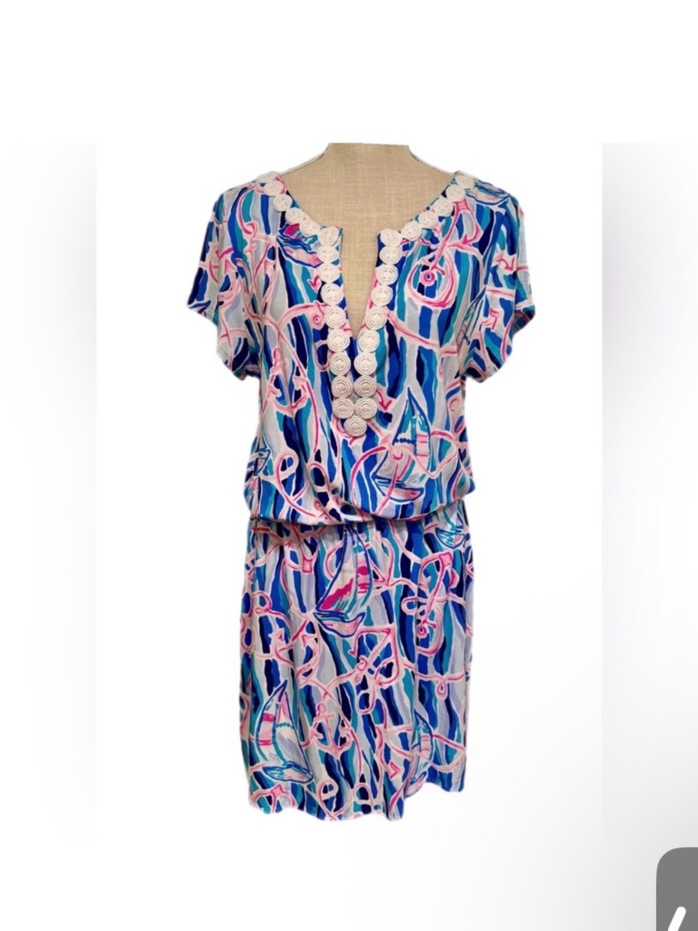 LILLY PULITZER REBLE SKORT ROMPER SKIM BLUE REEL NAUTI-SIZE L